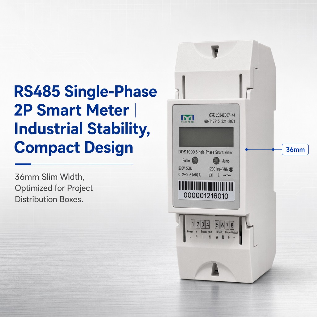 DDS1000 Single-Phase 2P DIN-Rail Smart Electric Meter (RS485 Modbus)